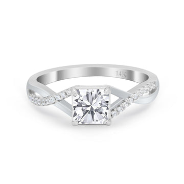 14K White Gold Infinity Shank Princess Cut Engagement Ring Simulated Cubic Zirconia Size-7